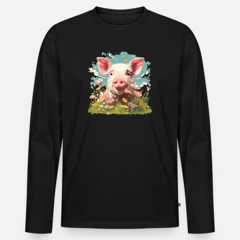 Schweine Schwein - Männer Premium Bio Langarmshirt - Schwarz