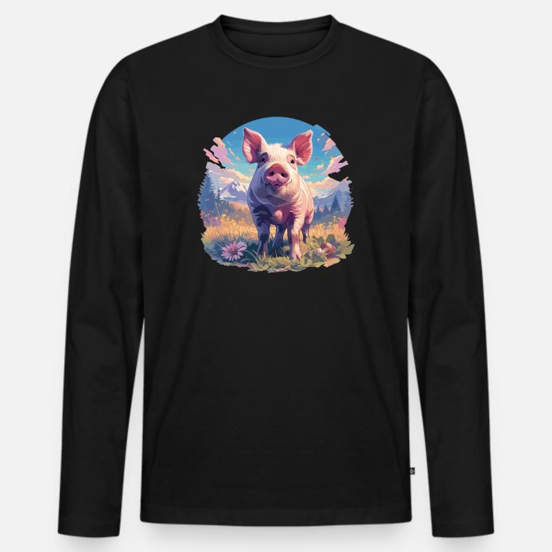 Schweine Schwein - Männer Premium Bio Langarmshirt - Schwarz