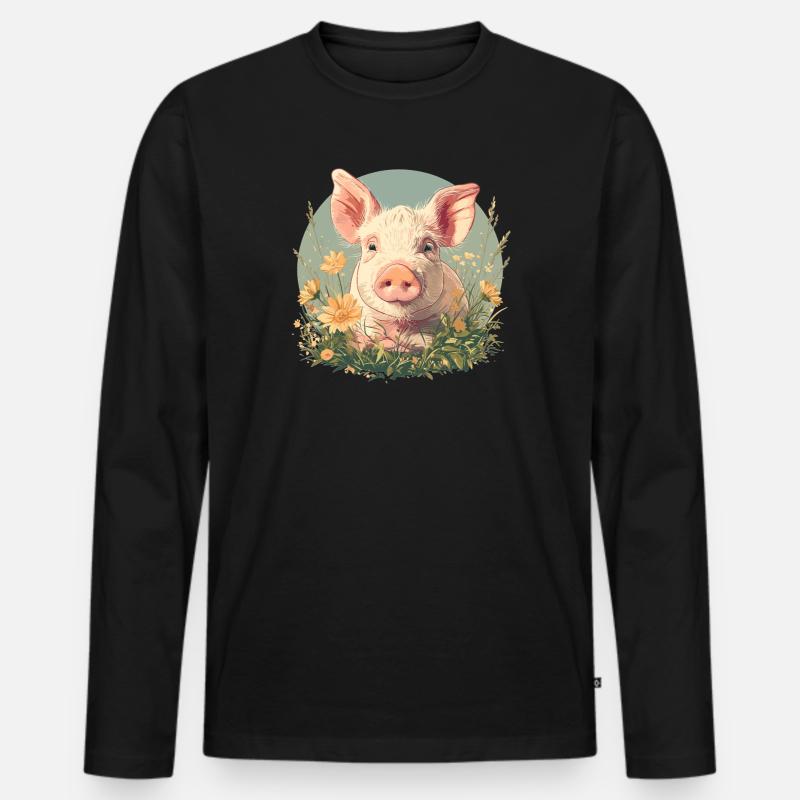 Schweine Schwein - Männer Premium Bio Langarmshirt - Schwarz