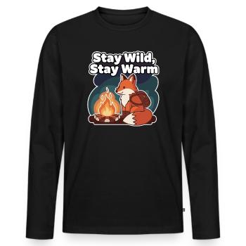 Stay Wild, Stay Warm - Fox at the Campfire - Men's Premium Organic Long Sleeve Shirt - black - Front - Nico (187cm)