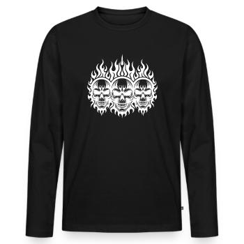 Three Fierce Skull Flames Tattoo Tribal Style - Men's Premium Organic Long Sleeve Shirt - black - Front - Nico (187cm)