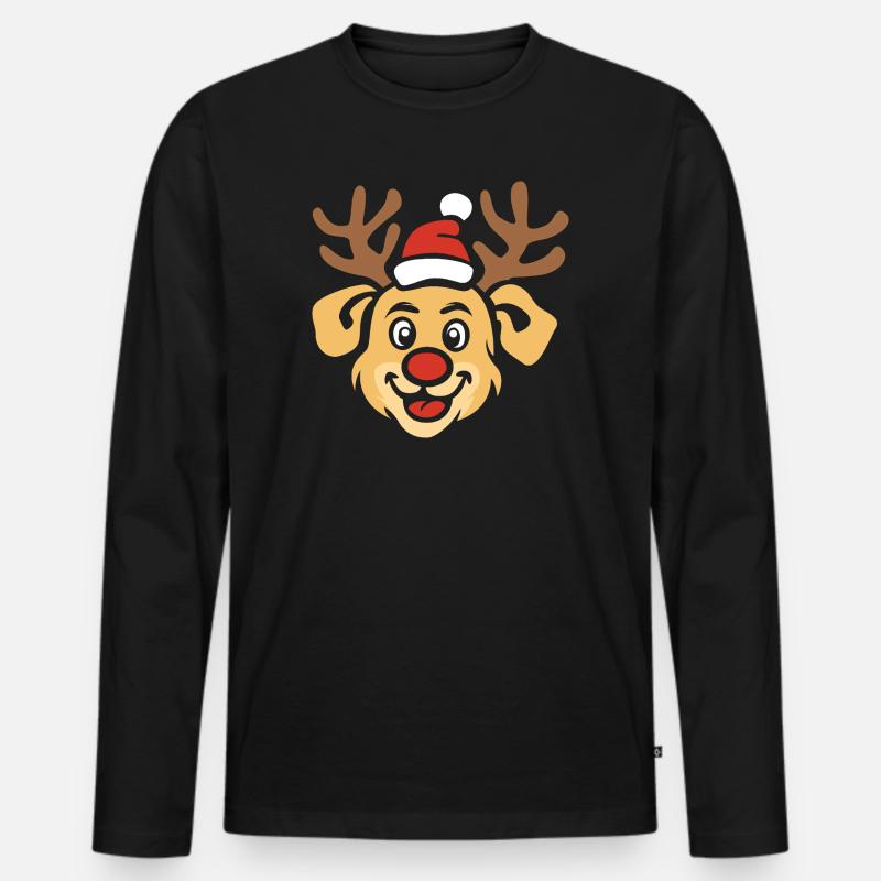 Fröhlicher Weihnachts-Hund mit Geweih - Männer Premium Bio Langarmshirt - Schwarz
