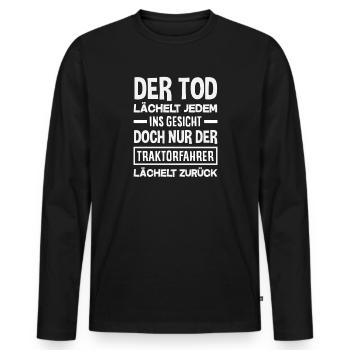 Conducteur de tracteur souriant en arrière drôle de ferme - T-shirt manches longues Premium bio Homme - noir - Devant - Nico (187cm)