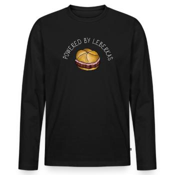 Powered by Leberkas – Leberkäse Spruch - Männer Premium Bio Langarmshirt - Schwarz - Vorne - Nico (187cm)