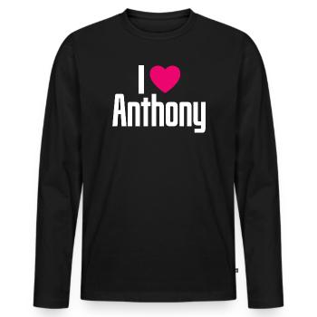 I Love Anthony Pinkes Herz Ich liebe Anthony - Männer Premium Bio Langarmshirt - Schwarz - Vorne - Nico (187cm)