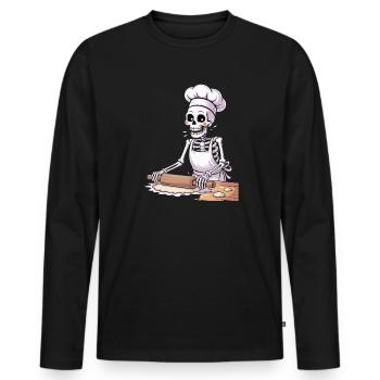 Skeleton Baker Funny Cooking Motif - Men's Premium Organic Long Sleeve Shirt - black - Front - Nico (187cm)
