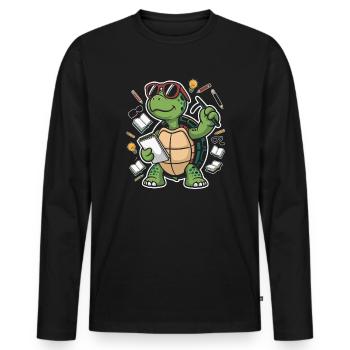 Learning turtle with glasses - Men's Premium Organic Long Sleeve Shirt - black - Front - Nico (187cm)