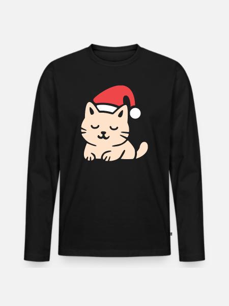 Cute Christmas Cat in Comfy Style - Men's Premium Organic Long Sleeve Shirt - black