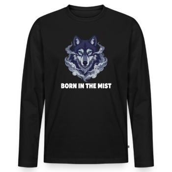 Nebelwolf: Wolfkopf im Dunst - Männer Premium Bio Langarmshirt - Schwarz - Vorne - Nico (187cm)