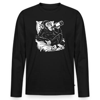 Cheeky Chimp Sips Beer - Men's Premium Organic Long Sleeve Shirt - black - Front - Nico (187cm)