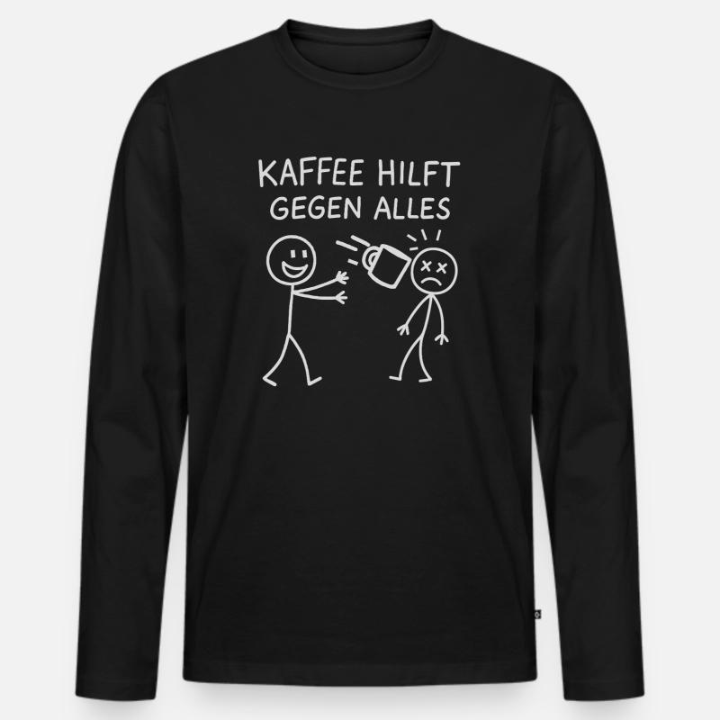 Kaffee hilft gegen alles Strichmännchen - Männer Premium Bio Langarmshirt - Schwarz