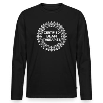 Zertifizierter Bohnen-Therapeut - Männer Premium Bio Langarmshirt - Schwarz - Vorne - Nico (187cm)