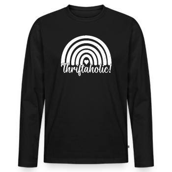 Thrift Shop Thriftaholic Love Thrifting - Männer Premium Bio Langarmshirt - Schwarz - Vorne - Nico (187cm)