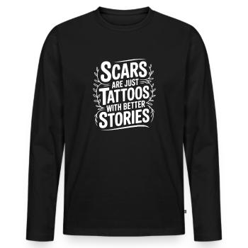 Narben sind nur Tattoos mit besseren Geschichten - Männer Premium Bio Langarmshirt - Schwarz - Vorne - Nico (187cm)
