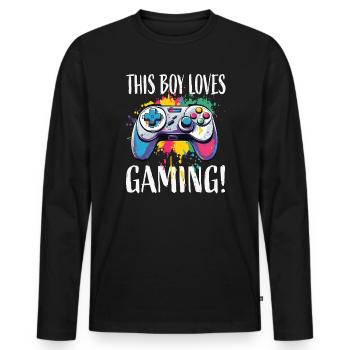 Boy Loves Gaming – Colorful Controller Splash - Men's Premium Organic Long Sleeve Shirt - black - Front - Nico (187cm)