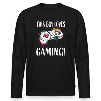 Ce gamin adore les manettes de jeu - T-shirt manches longues Premium bio Homme - noir - Devant - Nico (187cm)