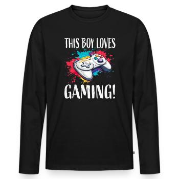 Ce gamin adore jouer - T-shirt manches longues Premium bio Homme - noir - Devant - Nico (187cm)