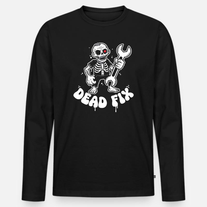 Skelett mit Schraubenschlüssel - Männer Premium Bio Langarmshirt - Schwarz