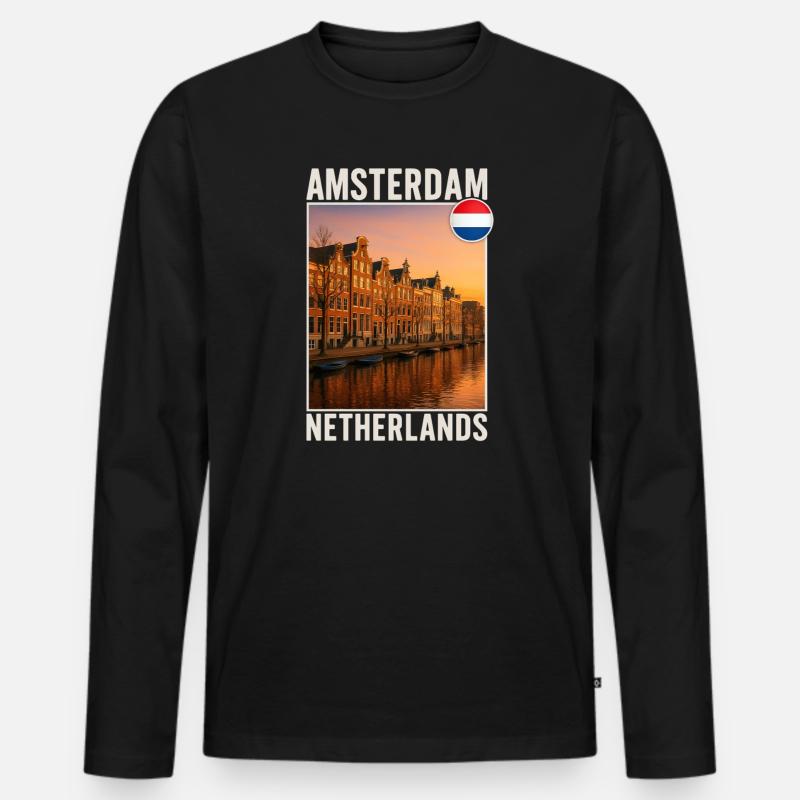 Amsterdam - Männer Premium Bio Langarmshirt - Schwarz