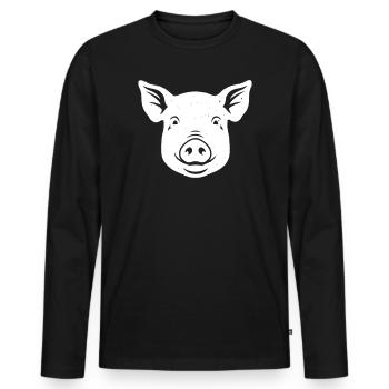 Schwein Kopf Gesicht Bauernhof Vektor - Männer Premium Bio Langarmshirt - Schwarz - Vorne - Nico (187cm)