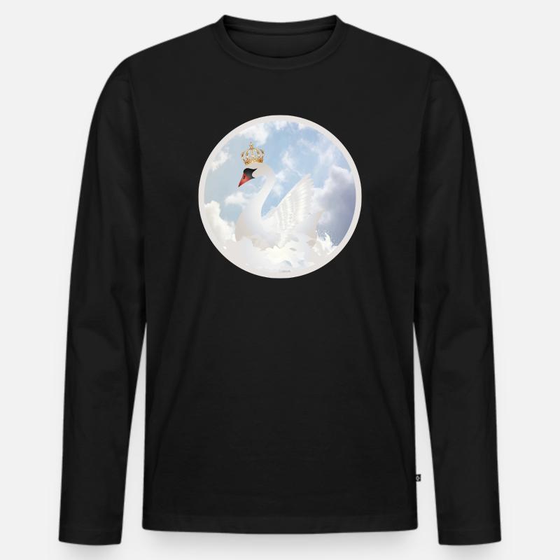 Königlicher Schwan in den Wolken - Männer Premium Bio Langarmshirt - Schwarz