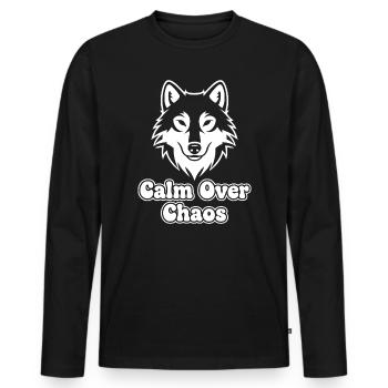 Calm Over Chaos Wolf - Männer Premium Bio Langarmshirt - Schwarz - Vorne - Nico (187cm)