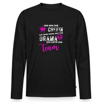 Chefin Keine Zeit für Drama - Teamleiterin Spruch - Männer Premium Bio Langarmshirt - Schwarz - Vorne - Nico (187cm)