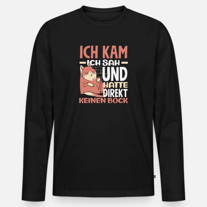 Lustiges Katze Keine Motivation Spruch - Männer Premium Bio Langarmshirt - Schwarz