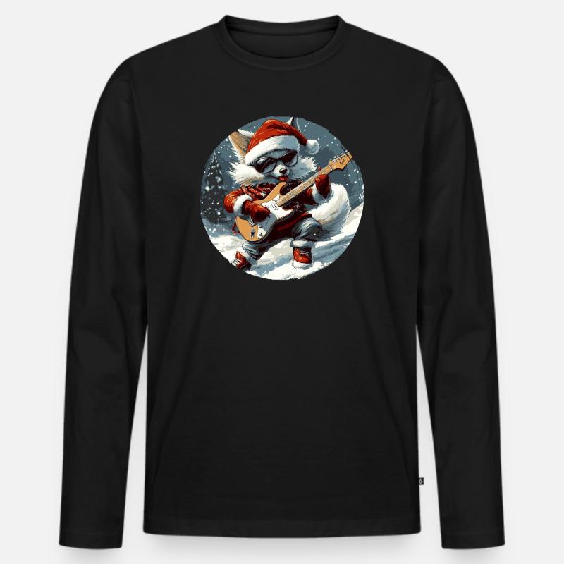 Fuchs Weihnachten Gitarre - Männer Premium Bio Langarmshirt - Schwarz