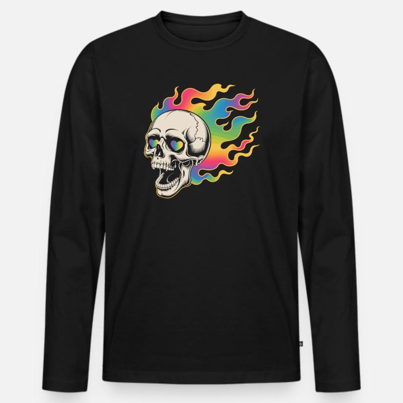 Psychedelischer Totenkopf im Feuerdesign - Männer Premium Bio Langarmshirt - Schwarz