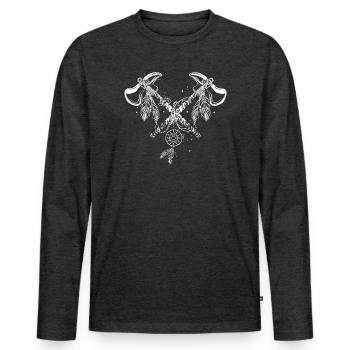 Crossed Tomahawks with Feathers – Line Art - Men's Premium Organic Long Sleeve Shirt - heather anthracite - Front - Nico (187cm)