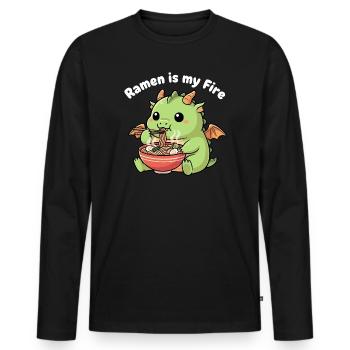Ramenfeuer Drache – Nudeln mit Feuer - Männer Premium Bio Langarmshirt - Schwarz - Vorne - Nico (187cm)