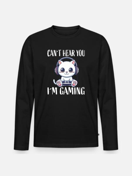 Gaming Katze mit Kopfhörern - Männer Premium Bio Langarmshirt - Schwarz
