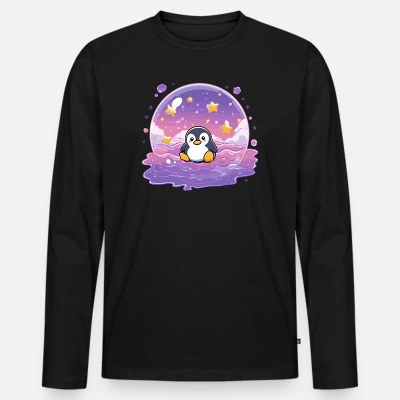 Pinguin im Sternensiegel - Männer Premium Bio Langarmshirt - Schwarz