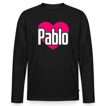 I Love Pablo Pink Heart I Love Pablo - Men's Premium Organic Long Sleeve Shirt - black - Front - Nico (187cm)