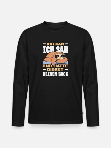 Funny Sloth No Motivation Saying - Men's Premium Organic Long Sleeve Shirt - black