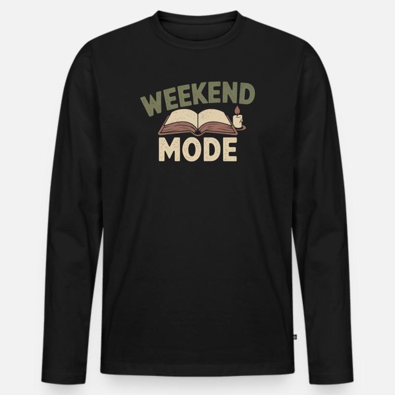 Weekend Mode – Cozy Buch & Kerze - Männer Premium Bio Langarmshirt - Schwarz