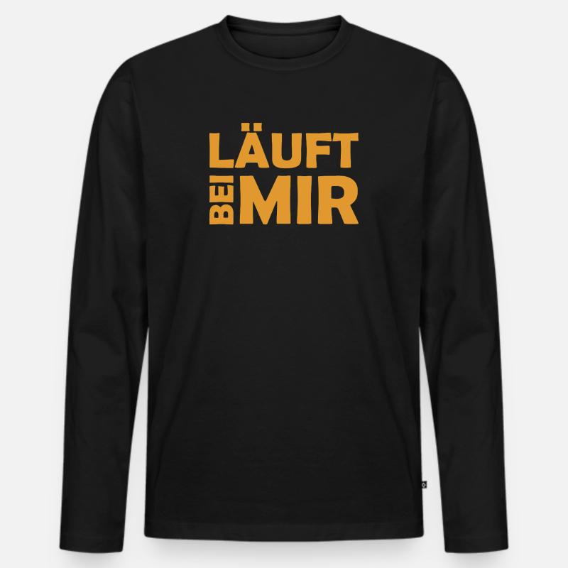 Läuft bei mir - Cooler Spruch - Laufen - Männer Premium Bio Langarmshirt - Schwarz