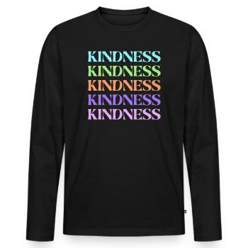 Kindness Rainbow Stacked Text - Men's Premium Organic Long Sleeve Shirt - black - Front - Nico (187cm)