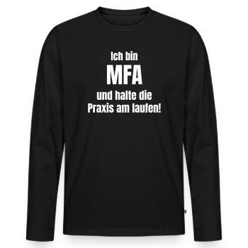 Ich bin MFA – Praxis am Laufen - Männer Premium Bio Langarmshirt - Schwarz - Vorne - Nico (187cm)
