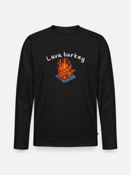 Lava-Truthahn-Ziegelbraten - Männer Premium Bio Langarmshirt - Schwarz