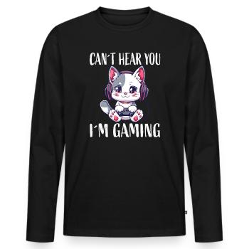 Gaming Cat Headphones - Men's Premium Organic Long Sleeve Shirt - black - Front - Nico (187cm)