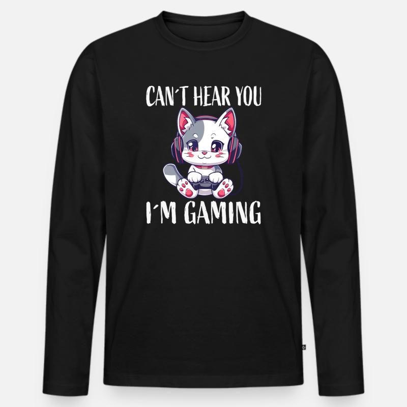 Gaming-Katze Kopfhörer - Männer Premium Bio Langarmshirt - Schwarz