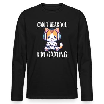 Kätzchen mit Headset beim Gaming - Männer Premium Bio Langarmshirt - Schwarz - Vorne - Nico (187cm)