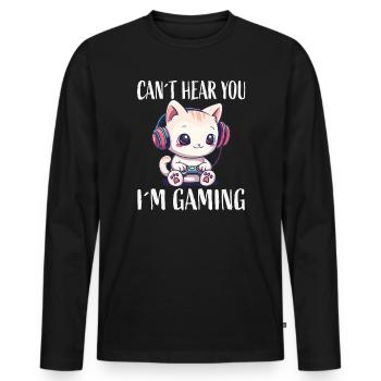 Cat Gaming While Gaming - Men's Premium Organic Long Sleeve Shirt - black - Front - Nico (187cm)
