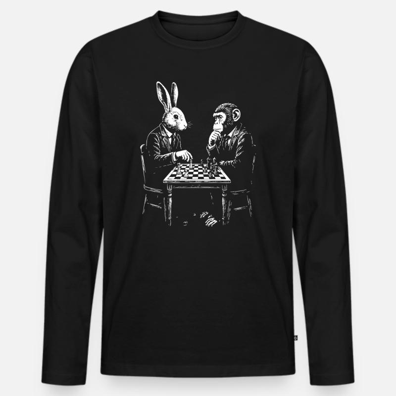 Hasen-Affen-Schachduell - Männer Premium Bio Langarmshirt - Schwarz