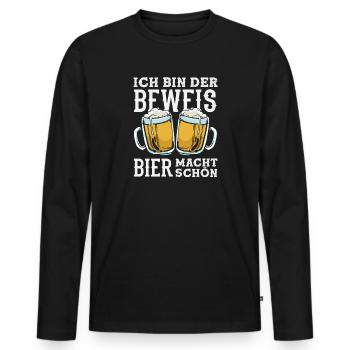 Ich bin der Beweis - Bier macht schön - Männer Premium Bio Langarmshirt - Schwarz - Vorne - Nico (187cm)