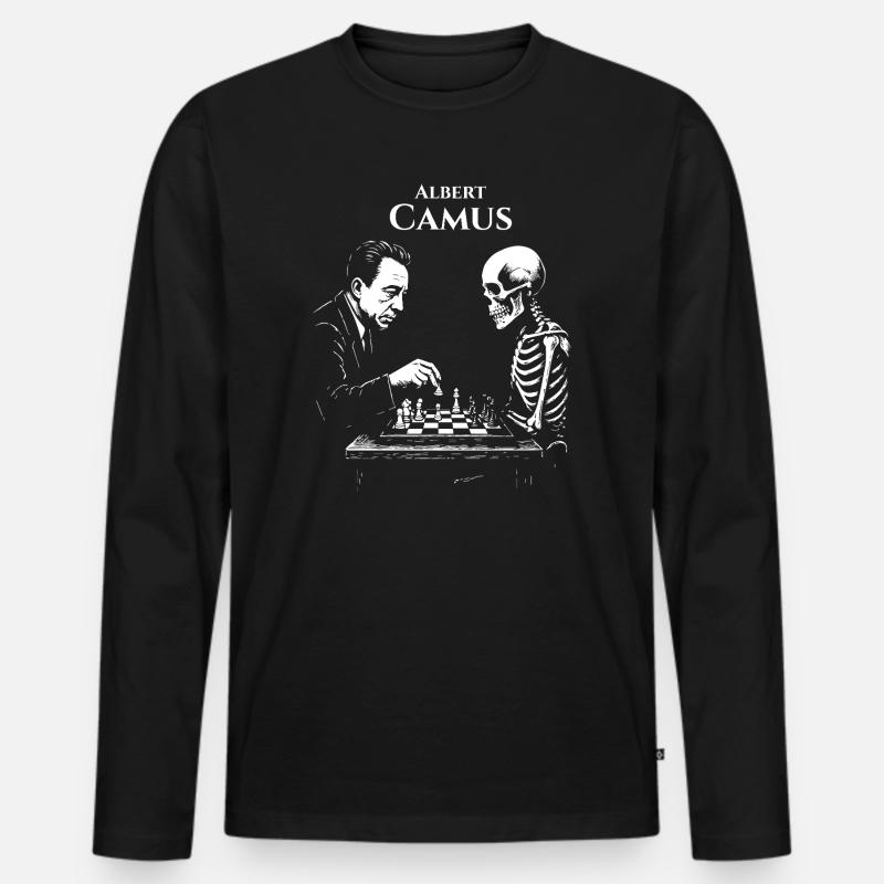 Albert Camus existenzielles Schachduell - Männer Premium Bio Langarmshirt - Schwarz