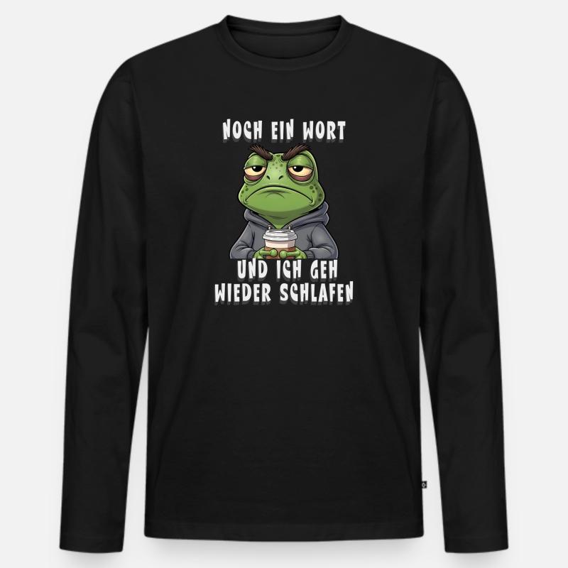 Genervter Frosch Kaffee Müdigkeit - Männer Premium Bio Langarmshirt - Schwarz