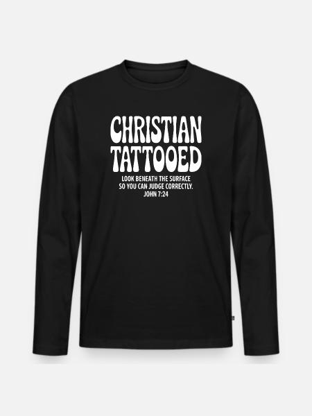 Christian Tattooed Verse Typography - Men's Premium Organic Long Sleeve Shirt - black